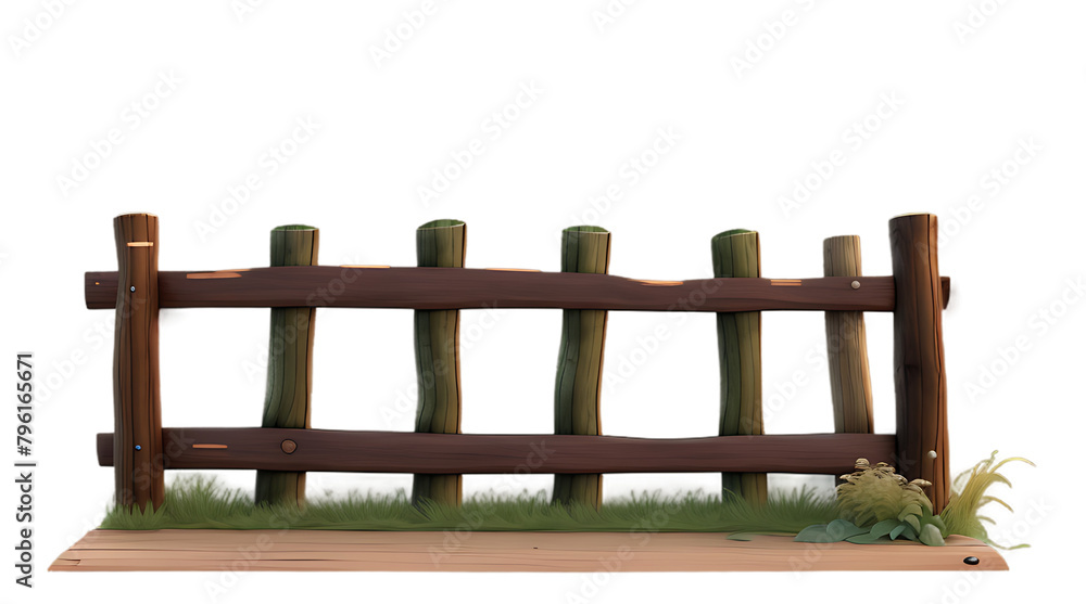 Naklejka premium Animated wooden fence with grass ,png