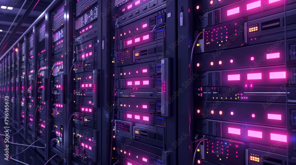 Internet Infrastructure: A 3D vector illustration of network switches and routers in a data center Internet Infrastructure: A 3D vector illustration of network switches and routers in a data center