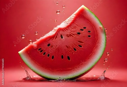 Fresh watermelon, Sliced of watermelon isolated on white background. Close up shot of watermelon and berries with a splash of clear water