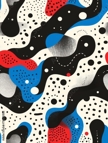 Abstract pattern with dynamic stripes, dots creates engaging optical illusion, playful vibe