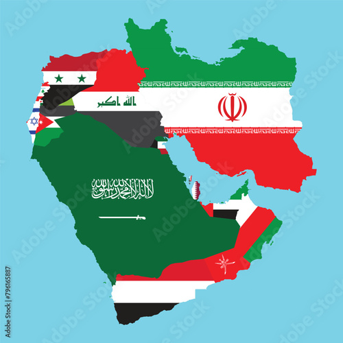 Middle East map with flag vector