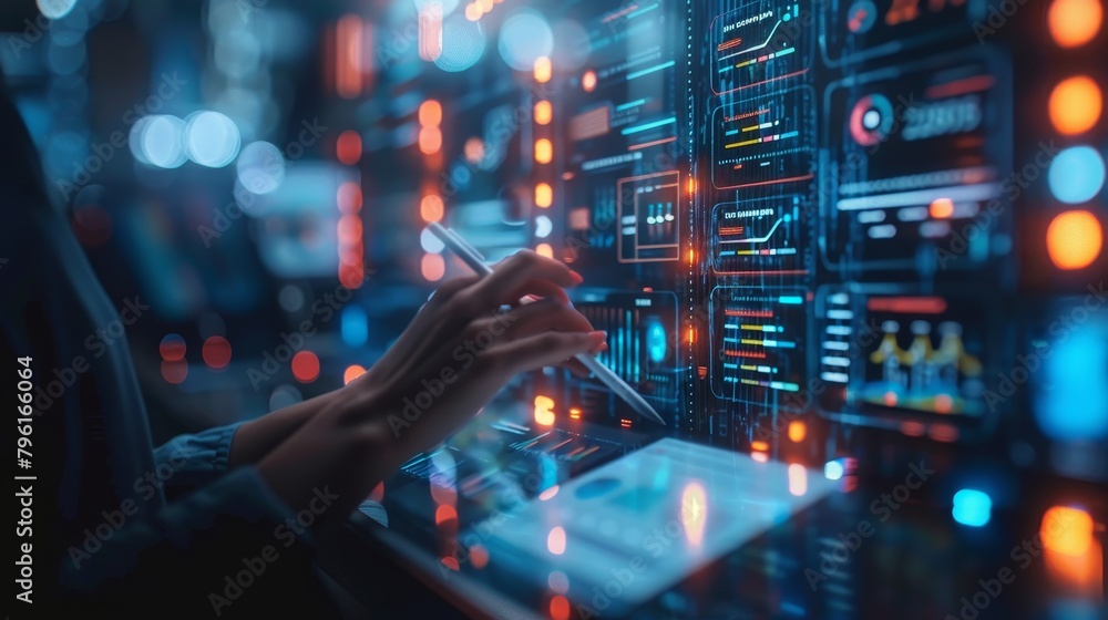 Remote Work and Collaboration: A 3D vector illustration of a person using a tablet with a stylus for online collaboration