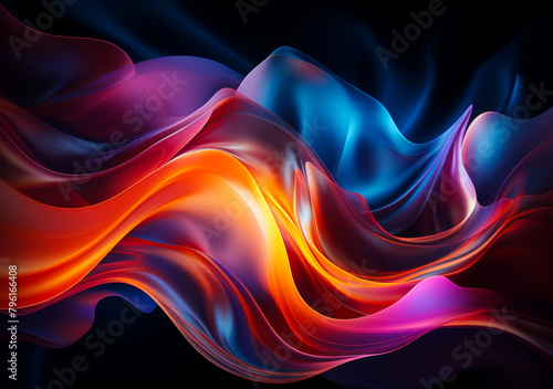 Holographic Neon Fluid Waves Abstract Dark Background - Vibrant Luminous Flowing Shapes, Futuristic Glowing Liquid Motion Graphics