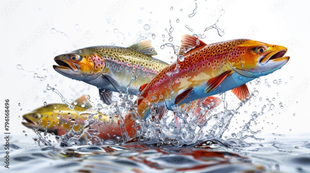 Three fish are swimming in the water, with one of them being a trout Three fish are swimming in the water, with one of them being a trout