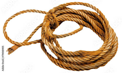 Coiled natural fiber rope isolated on a