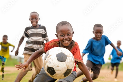 african children playing soccer together at summer camp © Ingenious Buddy 
