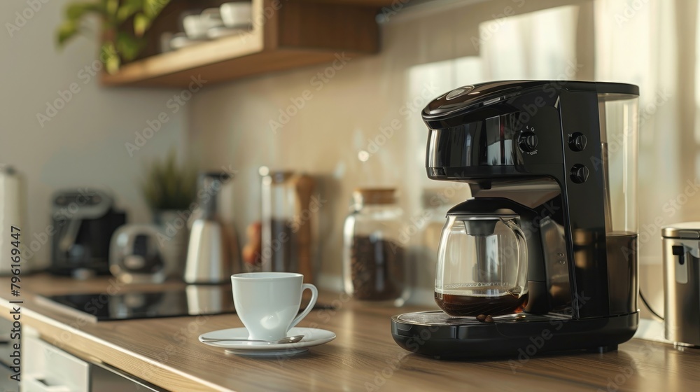Coffee machine making coffee in the modern kitchen at home Coffee machine making coffee in the modern kitchen at home