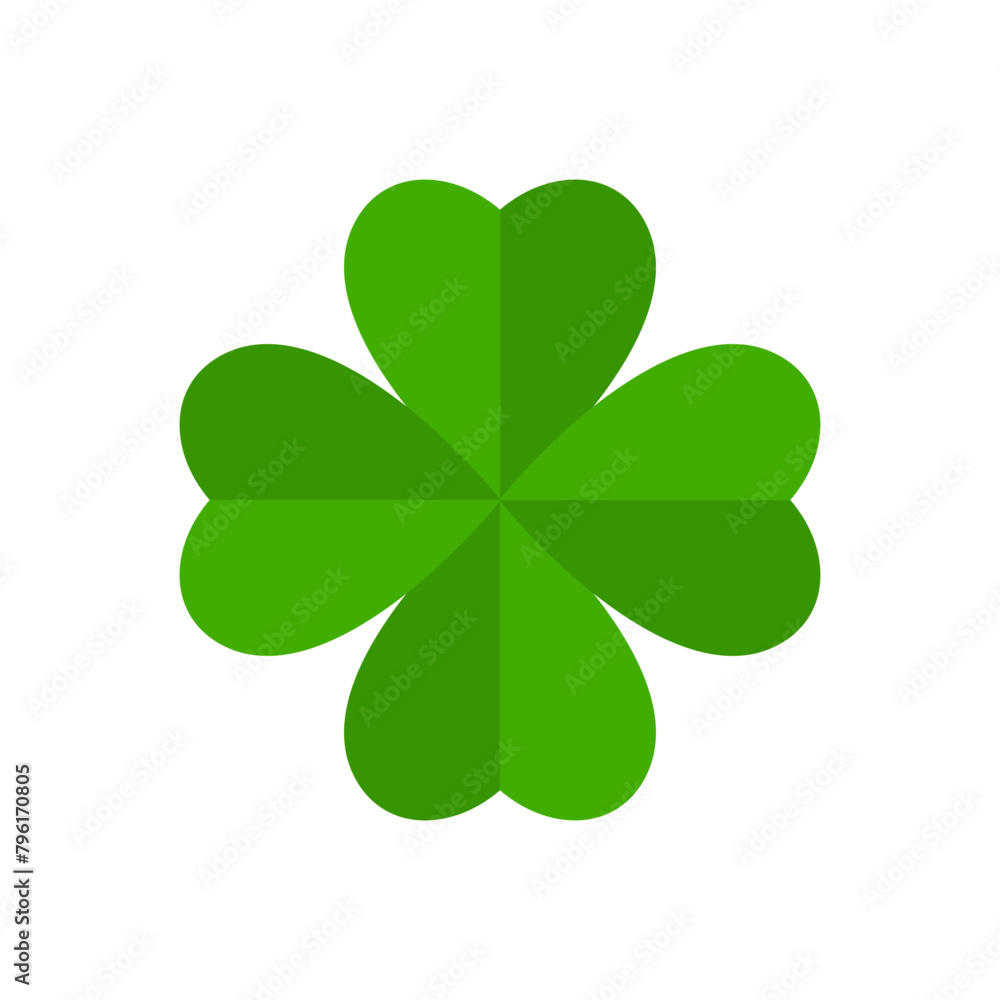Flat shamrock icon. Clover four leaves logo. Green floral symbol. Flat shamrock icon. Clover four leaves logo. Green floral symbol.