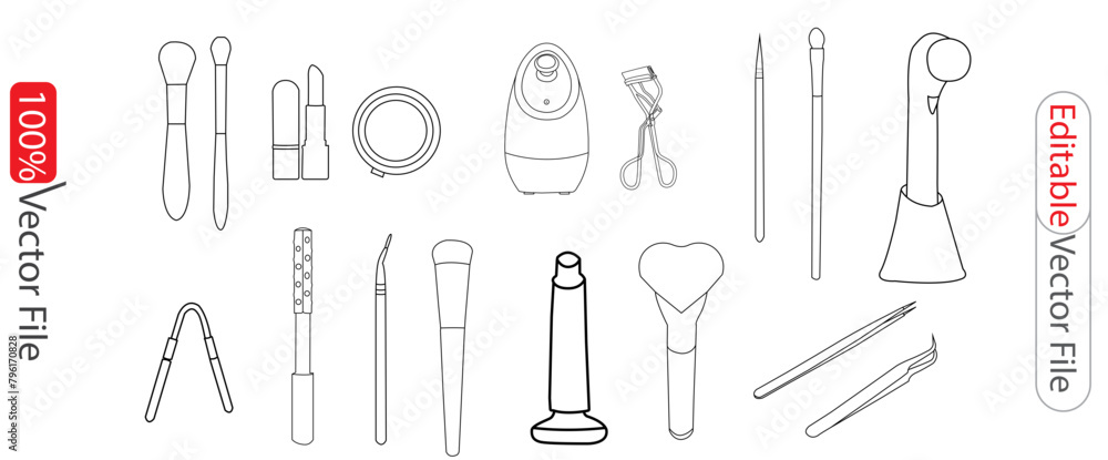 Makeup outline icon. Set of cosmetics one line vector drawing. Multiple items lipstick, mascara, blush, makeup brushes. svg. Makeup and Cosmetics related line icon set. Beauty linear icons. Skin and Makeup outline icon. Set of cosmetics one line vector drawing. Multiple items lipstick, mascara, blush, makeup brushes. svg. Makeup and Cosmetics related line icon set. Beauty linear icons. Skin and