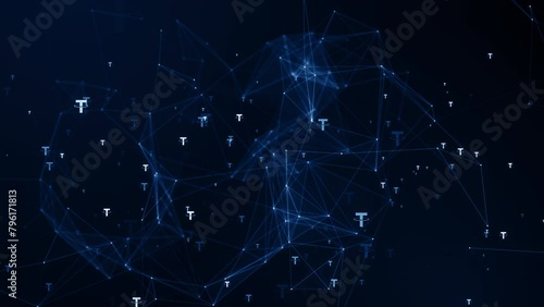 Cryptocurrency USDT tether coin digital technology blockchain business corporate particles background loop photo