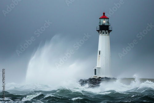 solitary lighthouse standing strong in a storm