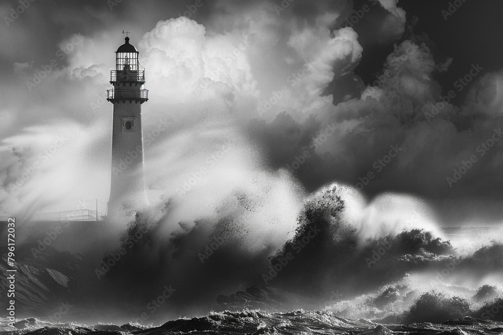 solitary lighthouse standing strong in a storm
