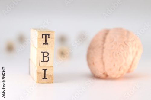 TBI acronym - Traumatic Brain Injury concept on white background. photo