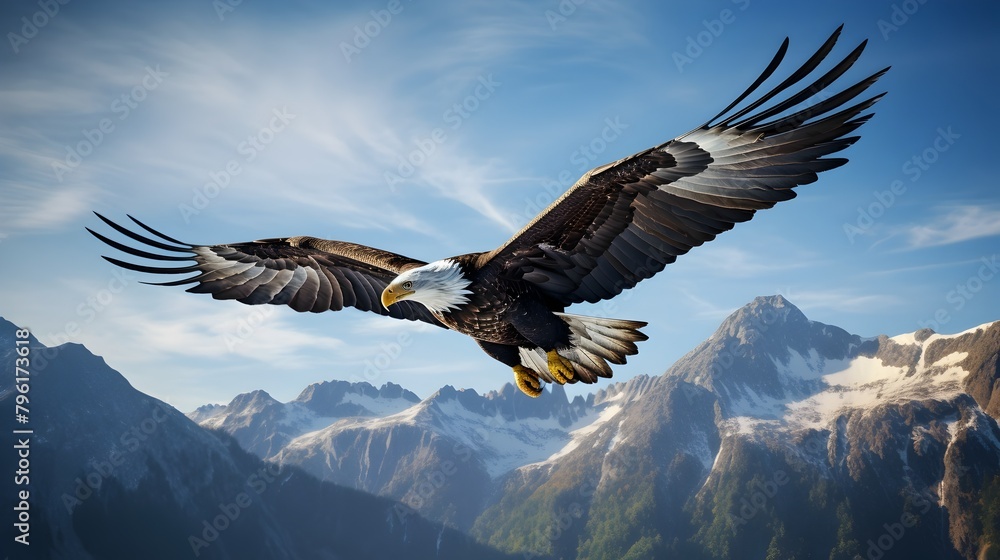 Majestic Bald Eagle Soaring Through Rugged Mountain Landscape Majestic Bald Eagle Soaring Through Rugged Mountain Landscape