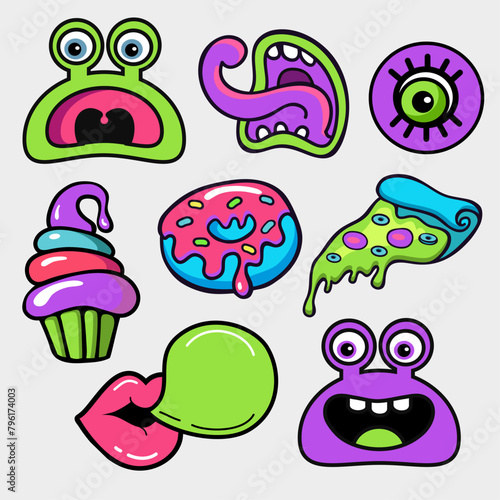 comic style color patches, stickers and pins