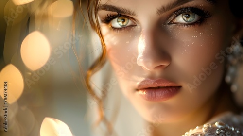 Timeless Elegance A Breathtaking Close Up Portrait Capturing the Flawless Beauty and Captivating Gaze of a Stunning Woman