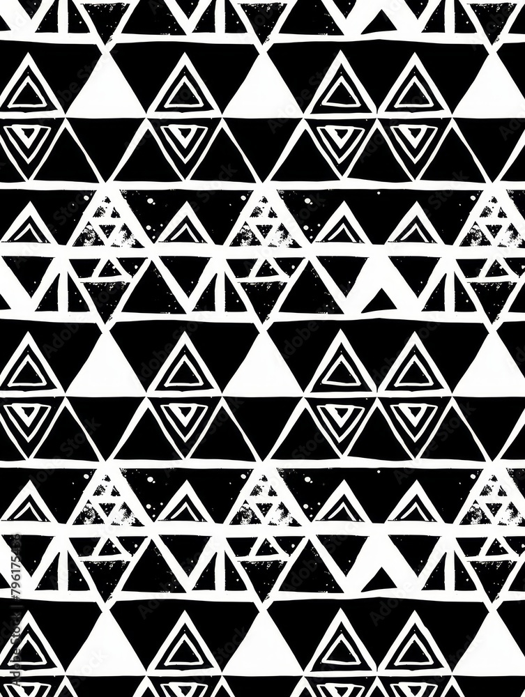Geometric abstract, minimalistic triangle motifs arranged in a repeating pattern, contemporary black and white Geometric abstract, minimalistic triangle motifs arranged in a repeating pattern, contemporary black and white