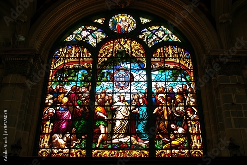 stained glass window in the cathedral of notre dame