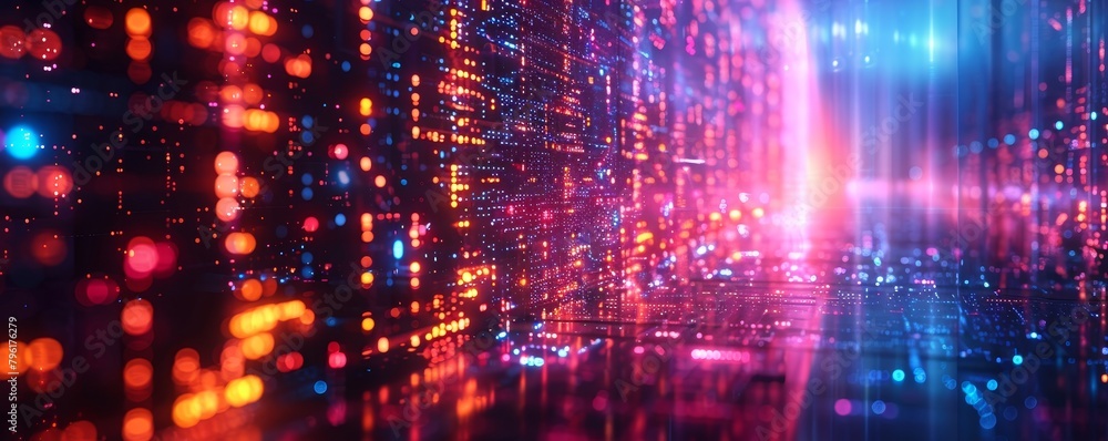 Abstract tech scene, data streams flow through neon lines in a dark digital matrix landscape Abstract tech scene, data streams flow through neon lines in a dark digital matrix landscape