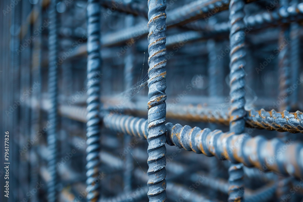 Steel rebar network, wired for maximum durability, showcases the reinforced core of concrete construction Steel rebar network, wired for maximum durability, showcases the reinforced core of concrete construction