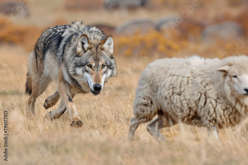 Wolf hunting sheep