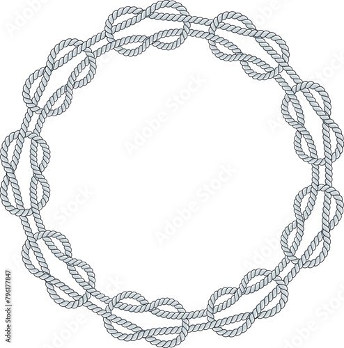Round rope frame isolated on white background. Twisted cord