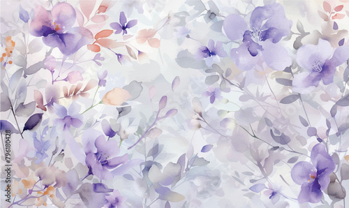 watercolor background flowers pattern, violet pastel colors