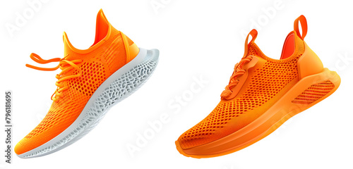 orange running sneakers isolated on transparent png background