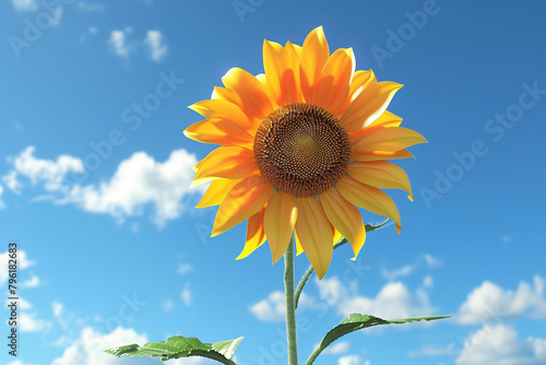 Sunflower against a bright blue sky 3D render