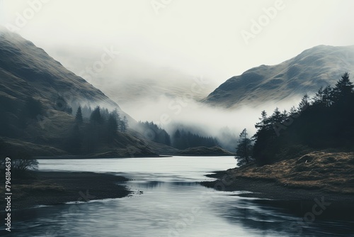 Misty Highland Gradient Moods: Lochscape in Scottish Mist