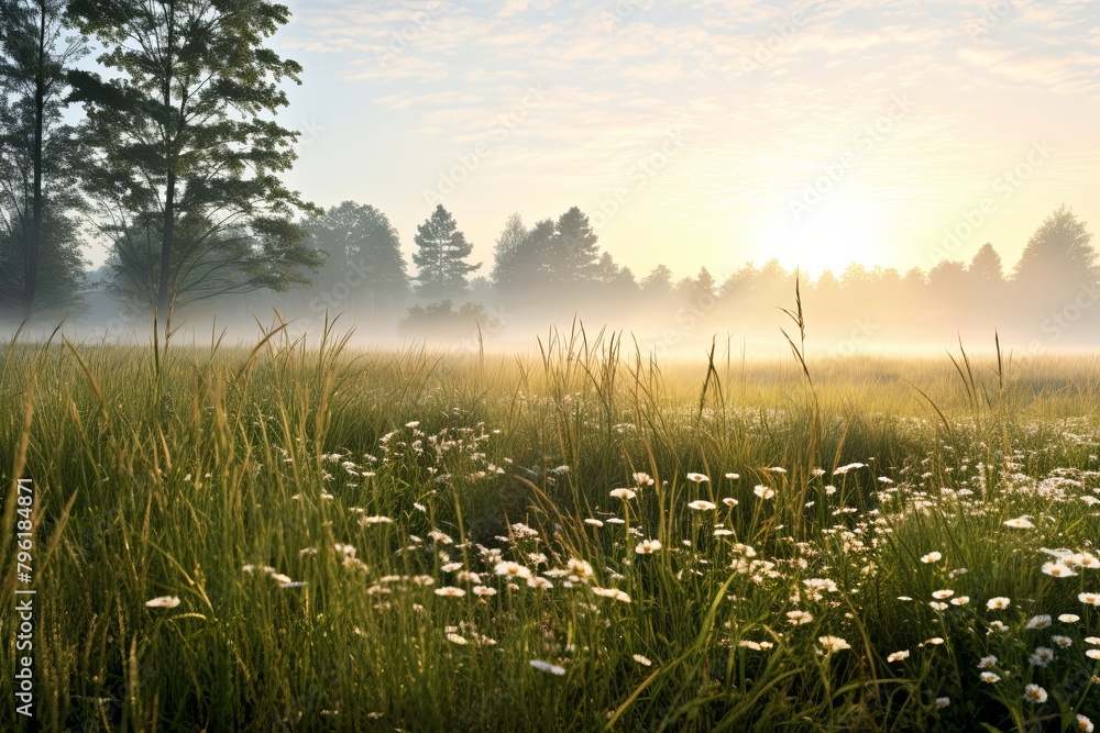Morning Dew Meadow Gradients: A Peaceful Landscape of Dew