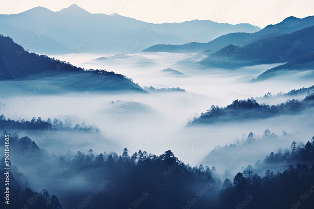 Mysterious Fog Gradient Overlays: Enigmatic Misty Valleys