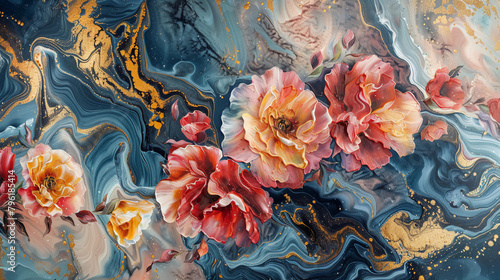 Fluid abstract expressionism, blooming flowers, Aesthetics colorful floral inspirational tenderness illustration, oil paint, Wall decoration photo, Generated AI.