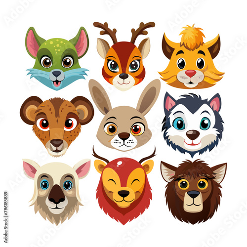 set with animals in cartoon style on a white background