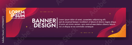 Vibrant abstract banner template with dual color gradient waves, red to dark red and yellow to orange. Perfect for promotional banners, and modern graphic elements