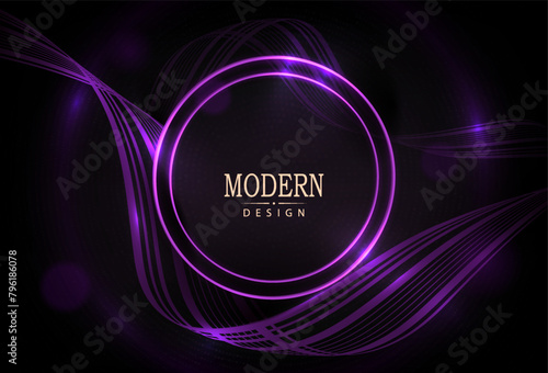 Composition with a round abstract purple frame on a black background.