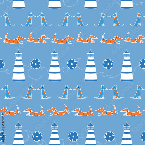 Vector soft blue seamless pattern background: Fun At The Beach.