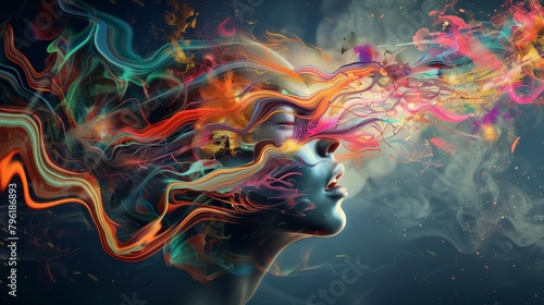 Mindstream: Abstract Visualization of Thoughts Coming Out Up of Head