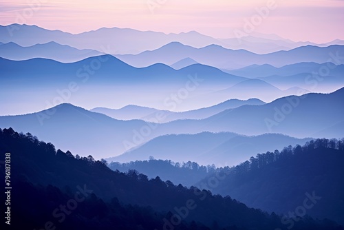 Smokey Mountain Range Gradients: Ethereal Foggy Hues in Tranquil Vibes