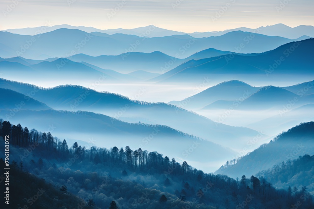 Smokey Mountain Mystique: Gradients of Serene Peaks and Mist