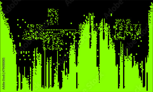 Screen with neon pixel glitches and flickers. Concept vector illustration of a broken or malware program.