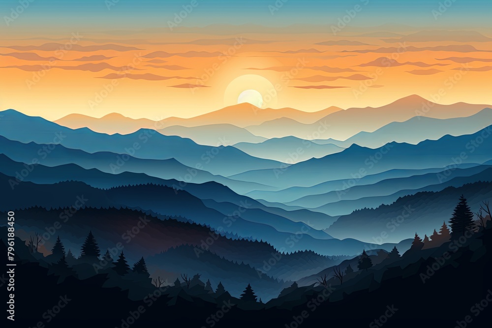 Smokey Mountain Tranquil Gradients: Artistic Peak Design Visualization