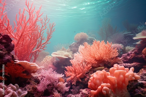 Sunkissed Oasis: Underwater Reef Coral Gradients in Tropical Coral Sunset Hues