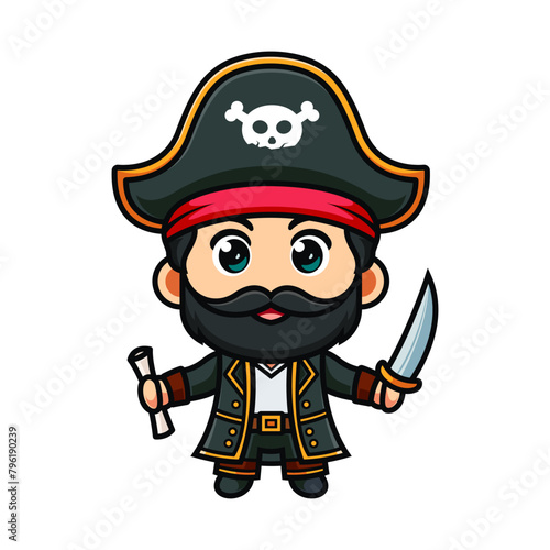 pirate cartoon character holding knife and map