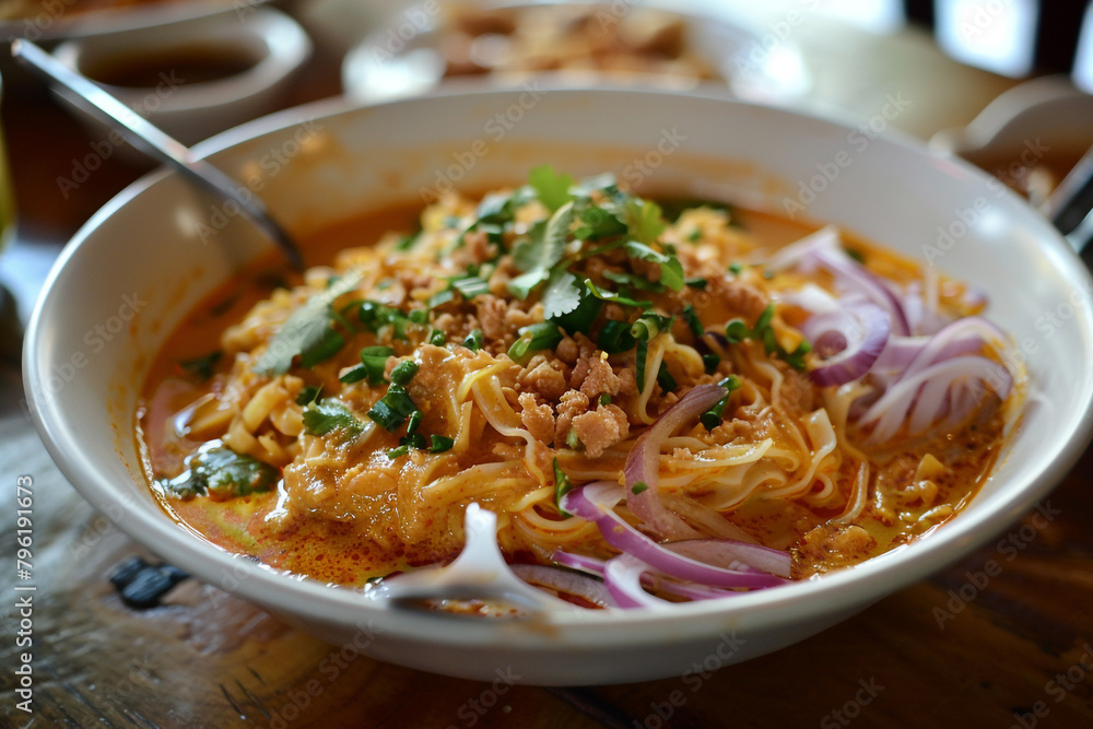 Thai Khao Soi northern curry noodle Chiang Mai local eatery Thai Khao Soi northern curry noodle Chiang Mai local eatery