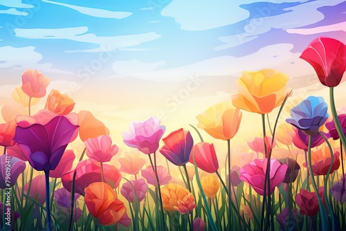 Vibrant Tulip Field Gradients  A Harmonious Symphony of Tulip Colors