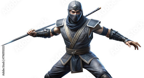 ninja warrior armed and masked with swords in fighting stance