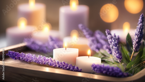 Candles on Tray in Bedroom or Spa Salon, Creating a Warm Ambient