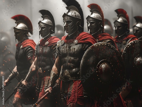 Oil painting 300 Spartan Warriors Holding a spears, swords, and shields