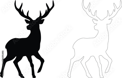 Reindeer black outline contour silhouette 